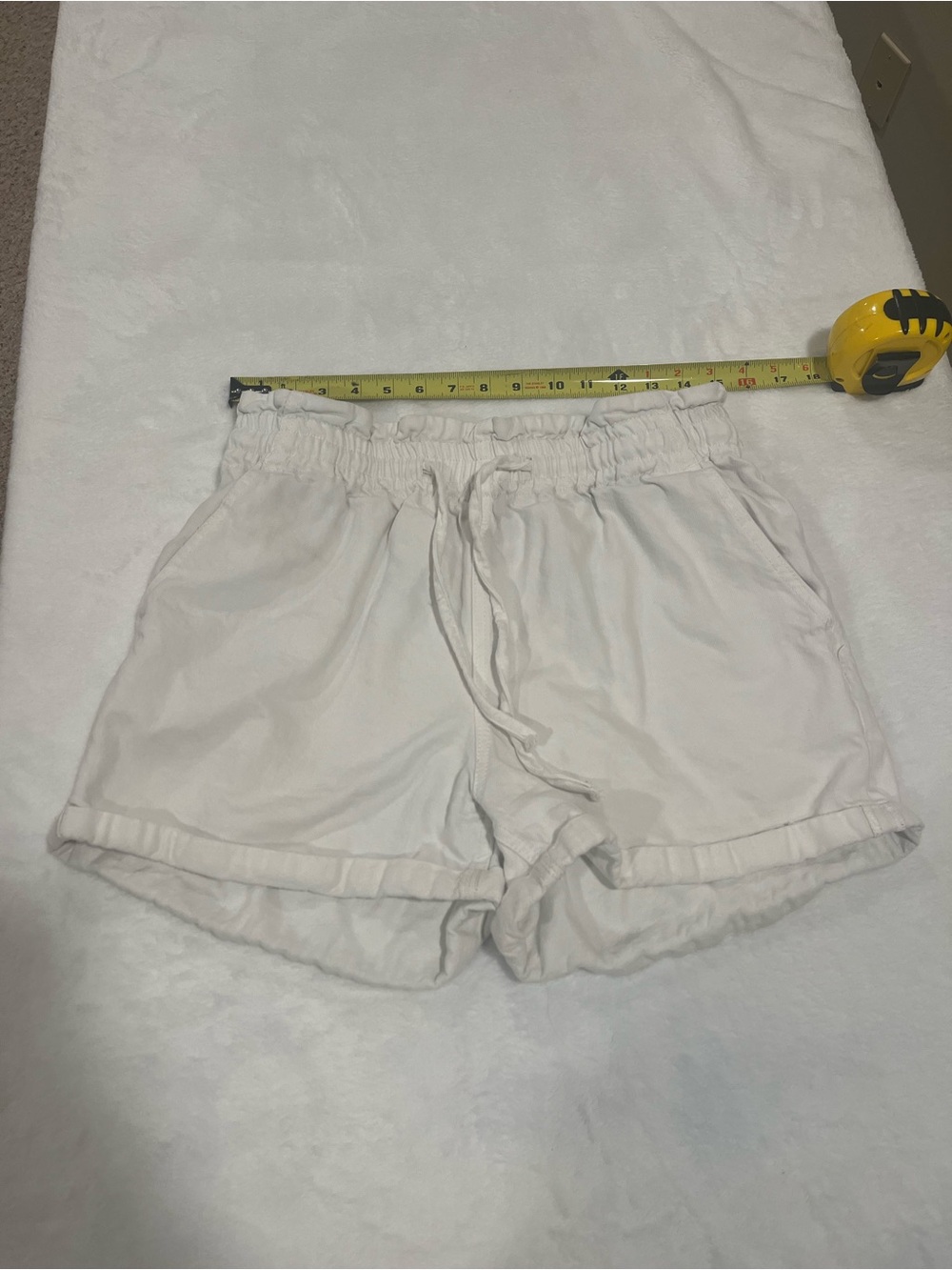 Easel White Paper bag Elastic Waist Cotton Shorts - Large